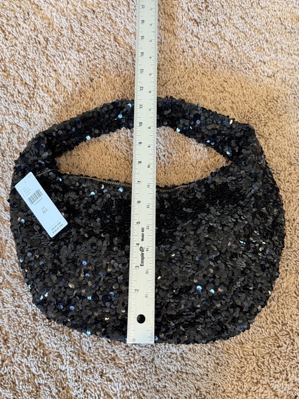 NWT new Anthropologie paillette sequin crescent bag black Shoulder purse - Picture 5 of 14